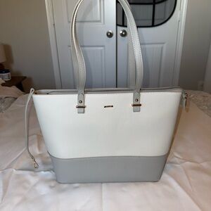 Lovevook Two-Tone Cream and Light Gray Structured Tote